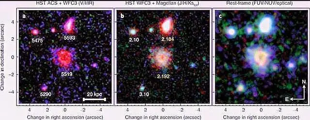 108亿光年外，哈勃发现星系“大战”的遗迹，一个星系被打出巨洞