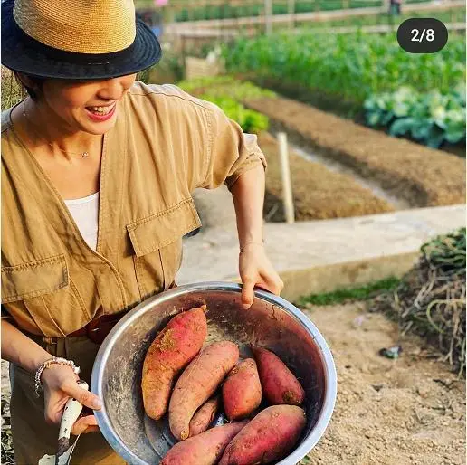 梁咏琪带女儿摘草莓，45岁美出新高度，混血女儿精致如洋娃娃