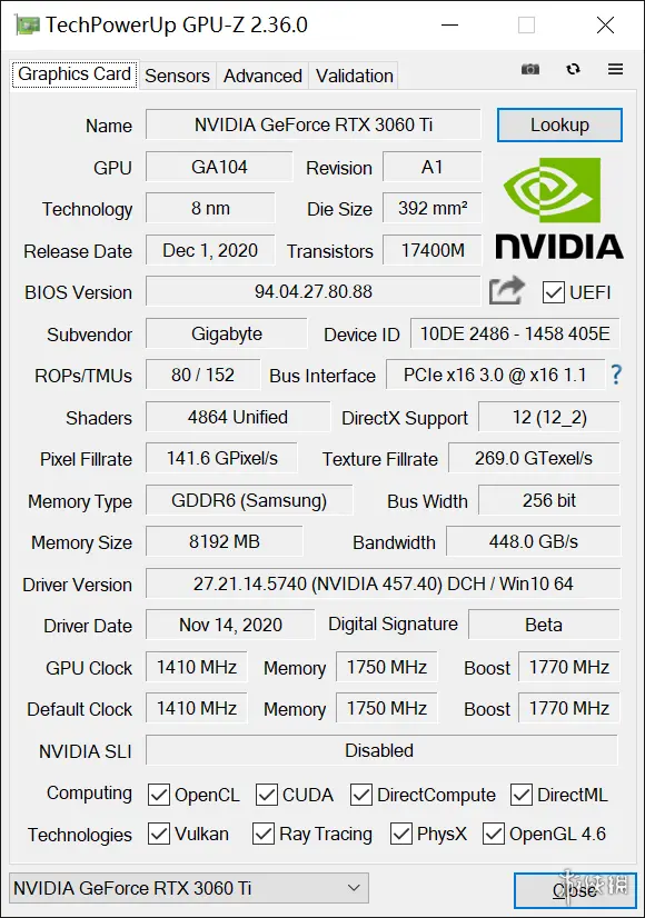 光追何惧技嘉 RTX 3060 Ti 魔鹰 PRO评测