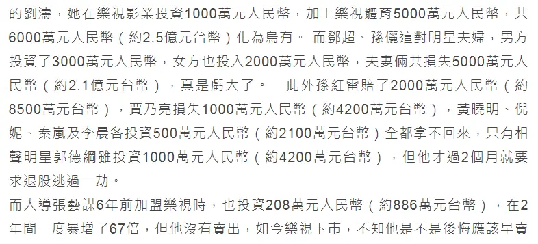 乐视退市，甘薇遭追讨5.3亿被限制出境，刘涛邓超孙俪损失破亿