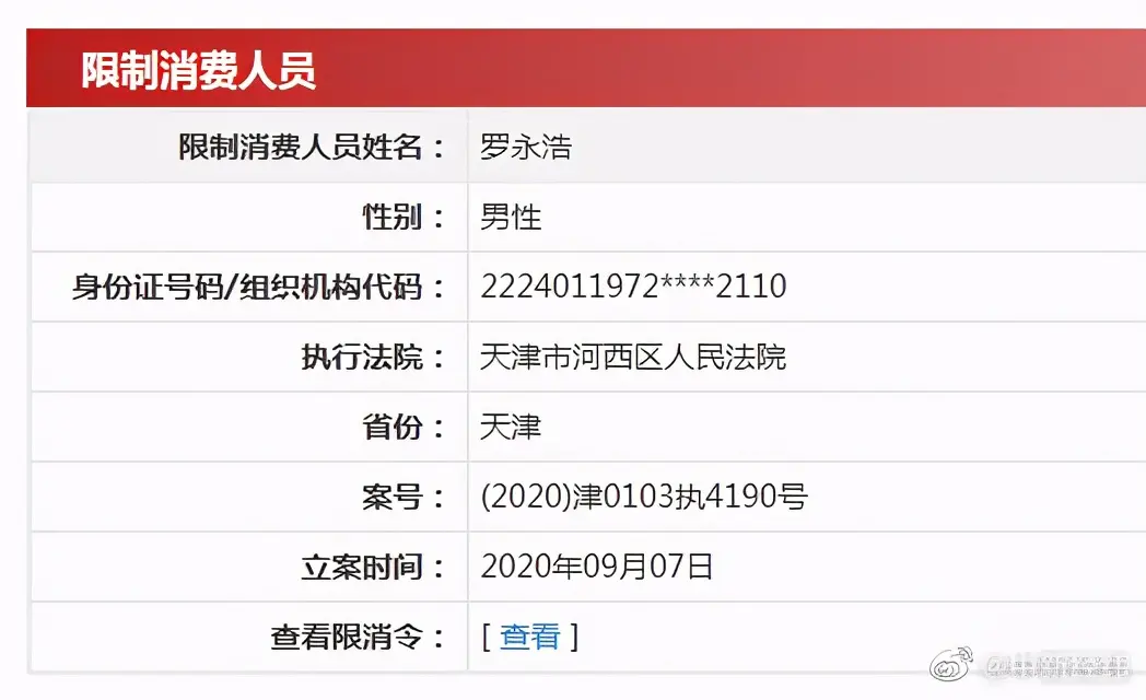 罗永浩又被限制消费