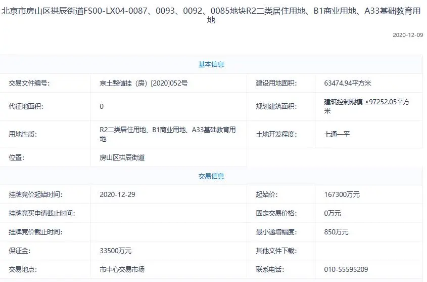 北京房山16.73亿元挂牌1宗商住用地