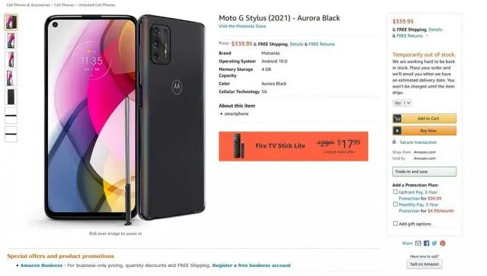 2021年款Moto G Stylus现身亚马逊：6.81吋屏幕