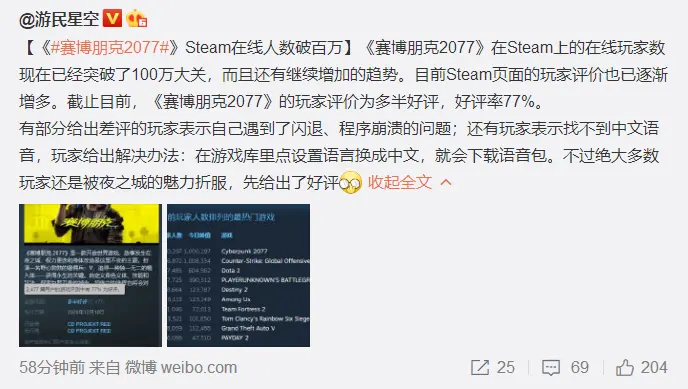 赛博朋克2077上线！人气爆棚却偶有崩溃，网友：买得起游戏却买不起电脑