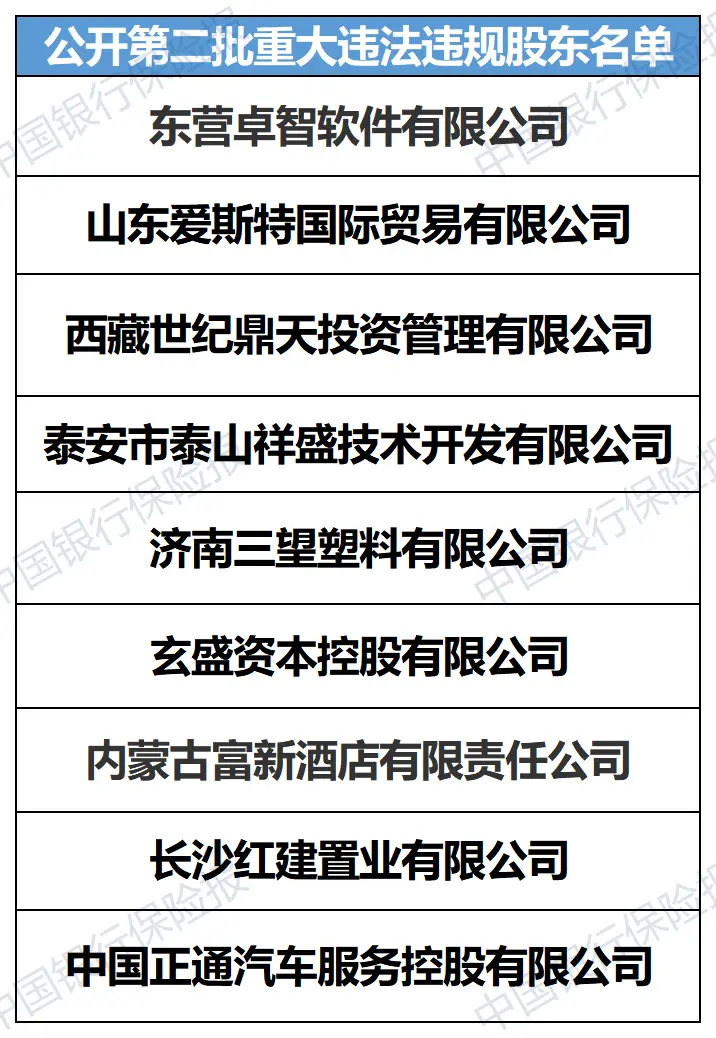 第二批！银保监会公开9家重大违法违规股东名单！