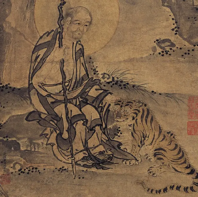 700年前的古画，疑似出现穿越中的老虎，画中老人表情更奇怪