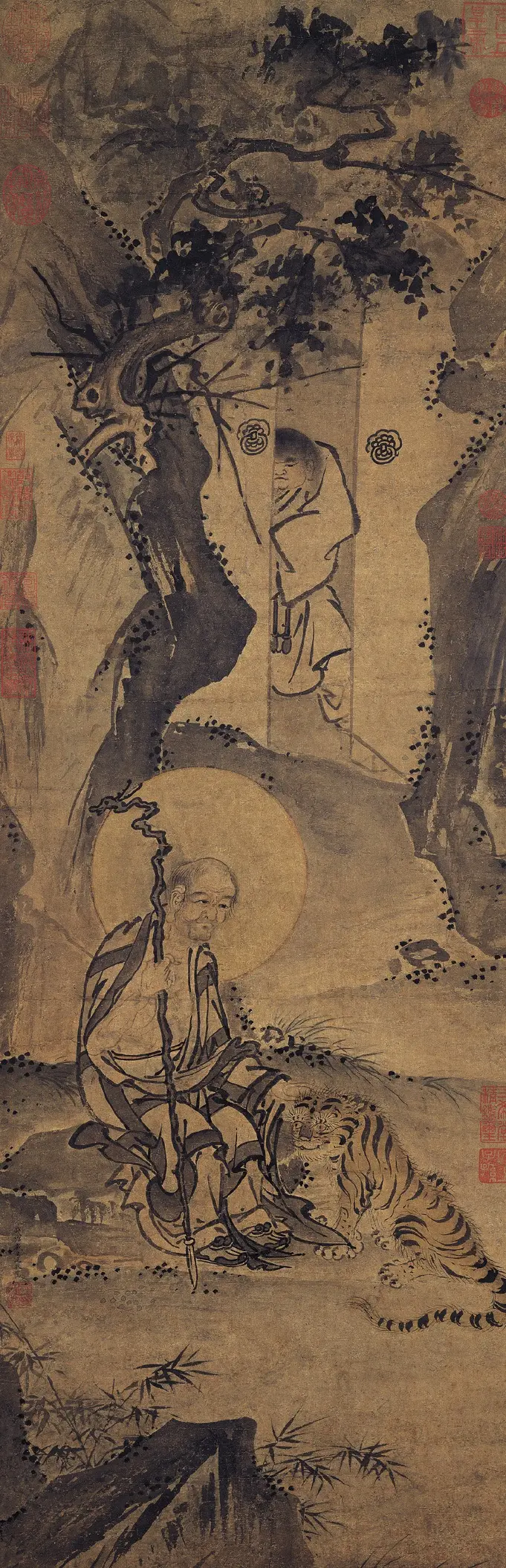 700年前的古画，疑似出现穿越中的老虎，画中老人表情更奇怪