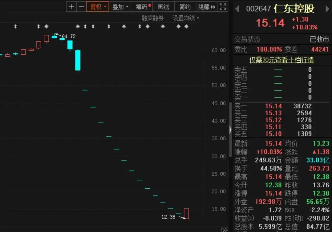 深夜重磅！仁东控股两大股东一个涨停“出逃”，一个或被强平