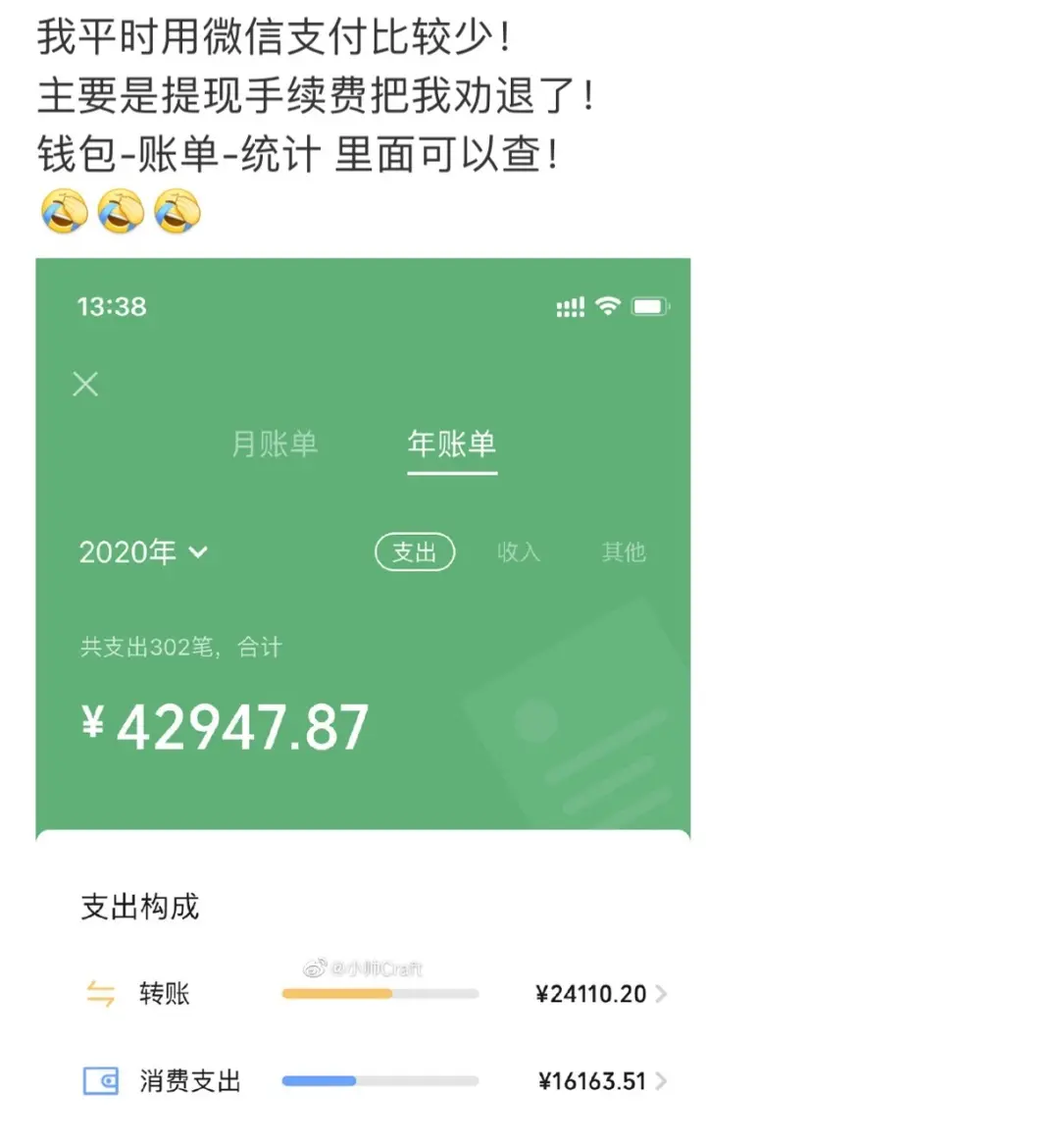 2020微信年度账单上线！网友：我哪来这么多钱？