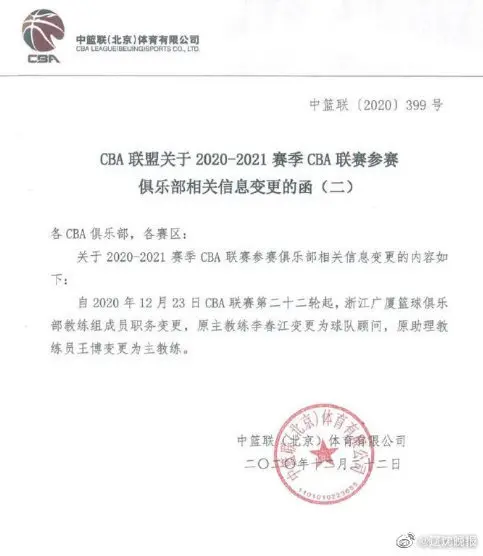 李春江因执教压力过大辞去广厦主帅职务 改任球队顾问