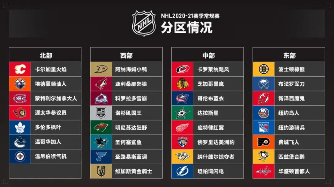 NHL新赛季分四个区 常规赛只在分区内进行