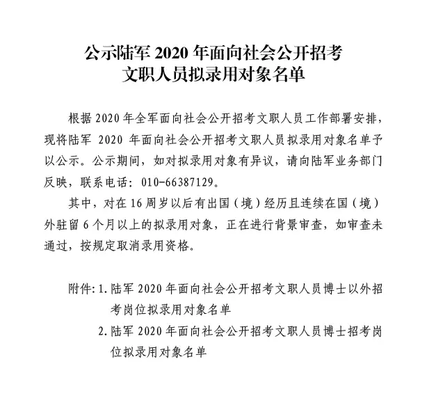 2020年拟录用文职人员名单来了！