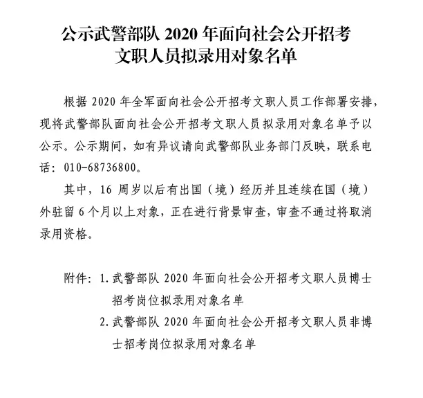 2020年拟录用文职人员名单来了！