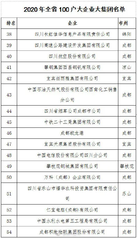 重磅！四川省100户大企业大集团名单来了！