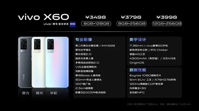 vivo X60系列正式发布：Exynos 1080＋蔡司镜头！