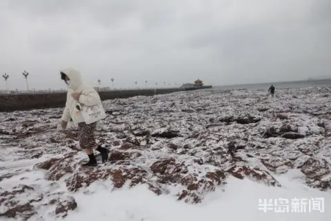 白雪与回澜阁相映成趣 栈桥雪后风景美