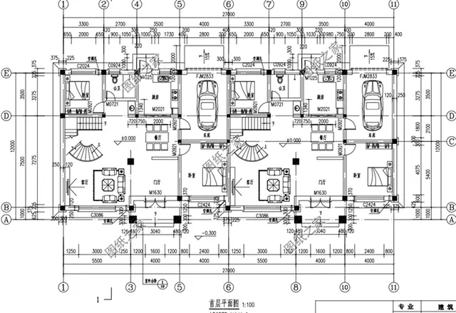 农村带车库双拼别墅设计图，双户都带车库，建好村里人都羡慕