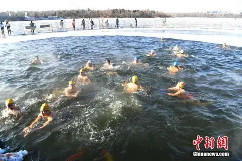 中国各地百余名冬泳爱好者齐聚长春迎新年