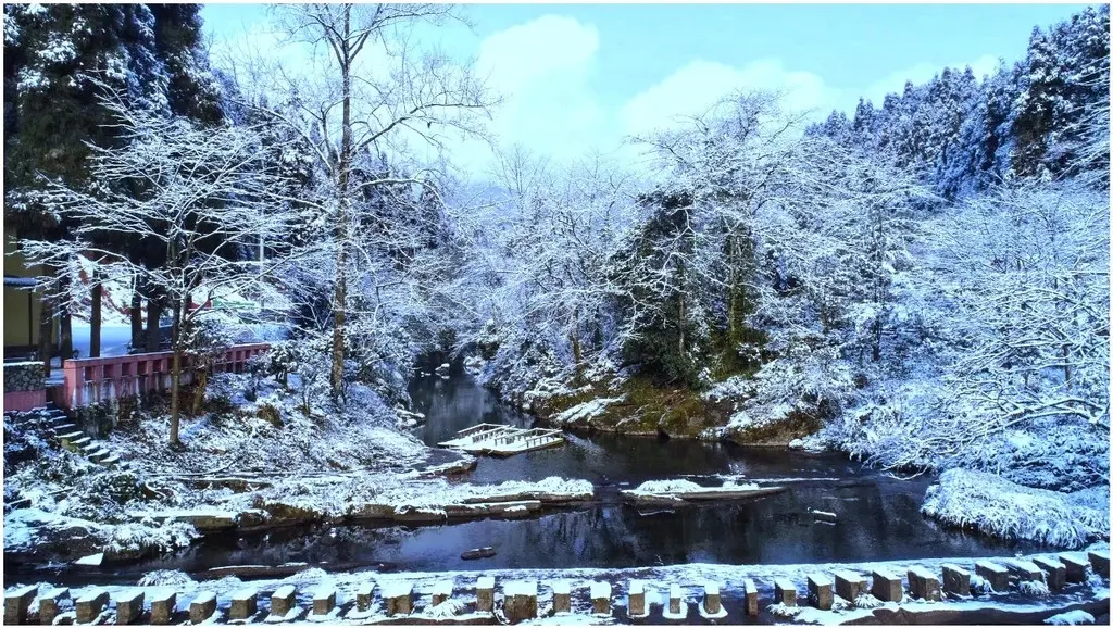 气温骤降，雪花飘落，天台山都被染白了！