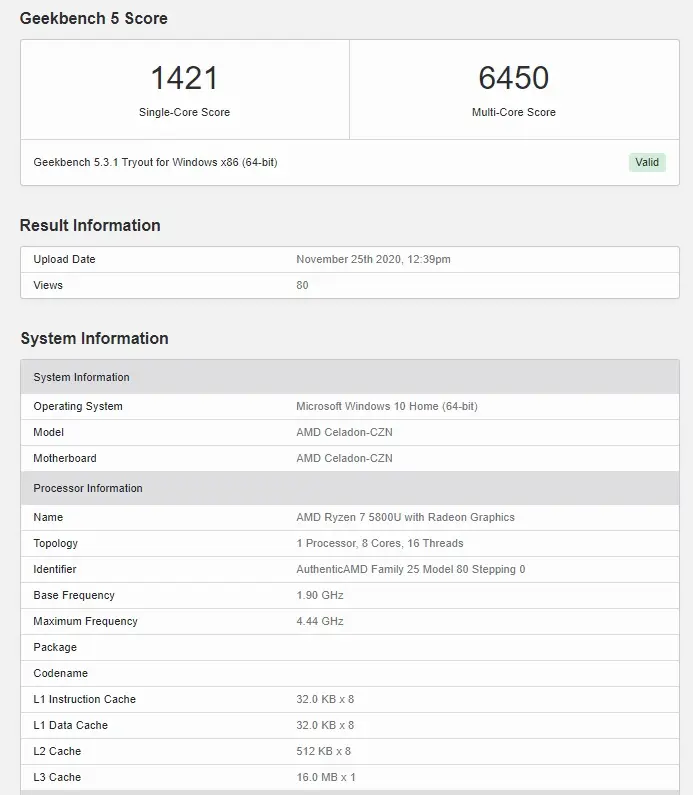 AMD R7 5800U 跑分流出：单核性能明显提升