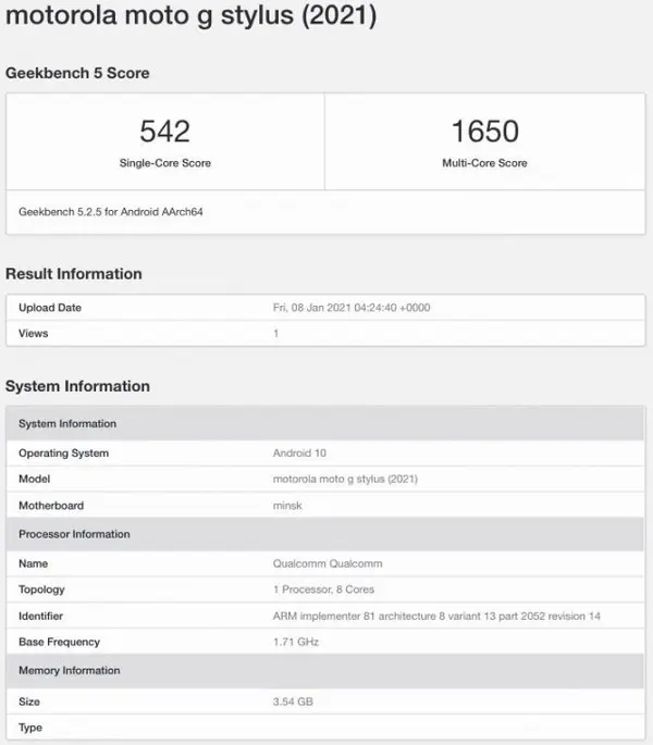 Moto G Stylus 2021现身跑分网！搭载了骁龙678芯片