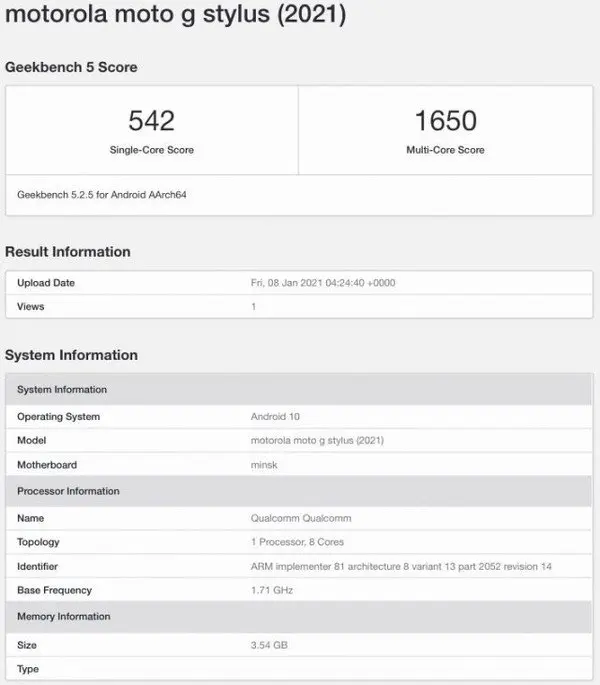 Moto G Stylus 2021跑分曝光，或将搭载骁龙678处理器