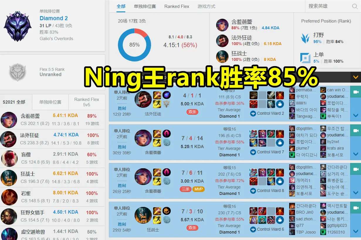 Ning王化身小代，rank胜率85％，惨遭官方冻结账号：我被举报了！