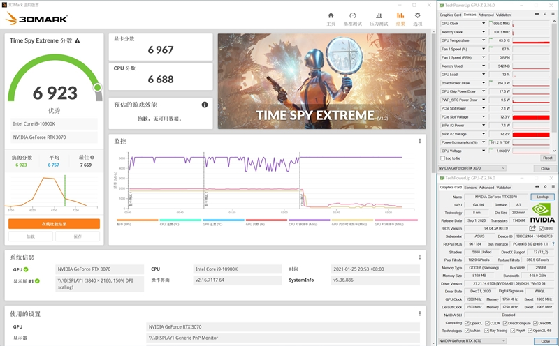 ROG STRIX GeForce RTX 3070 WHITE白色限量版评测：烤机只有60度