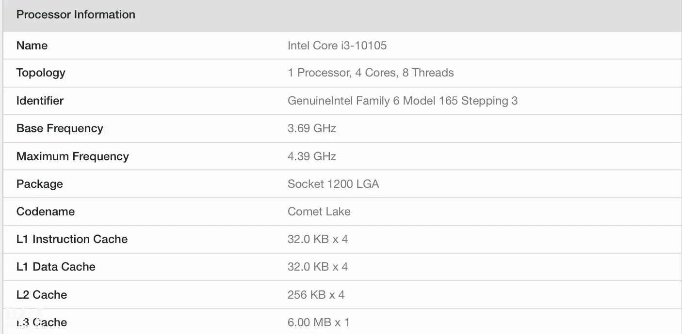 英特尔 i3-10105 曝光：10代酷睿 Refrash 版本，0.1 GHz 提升