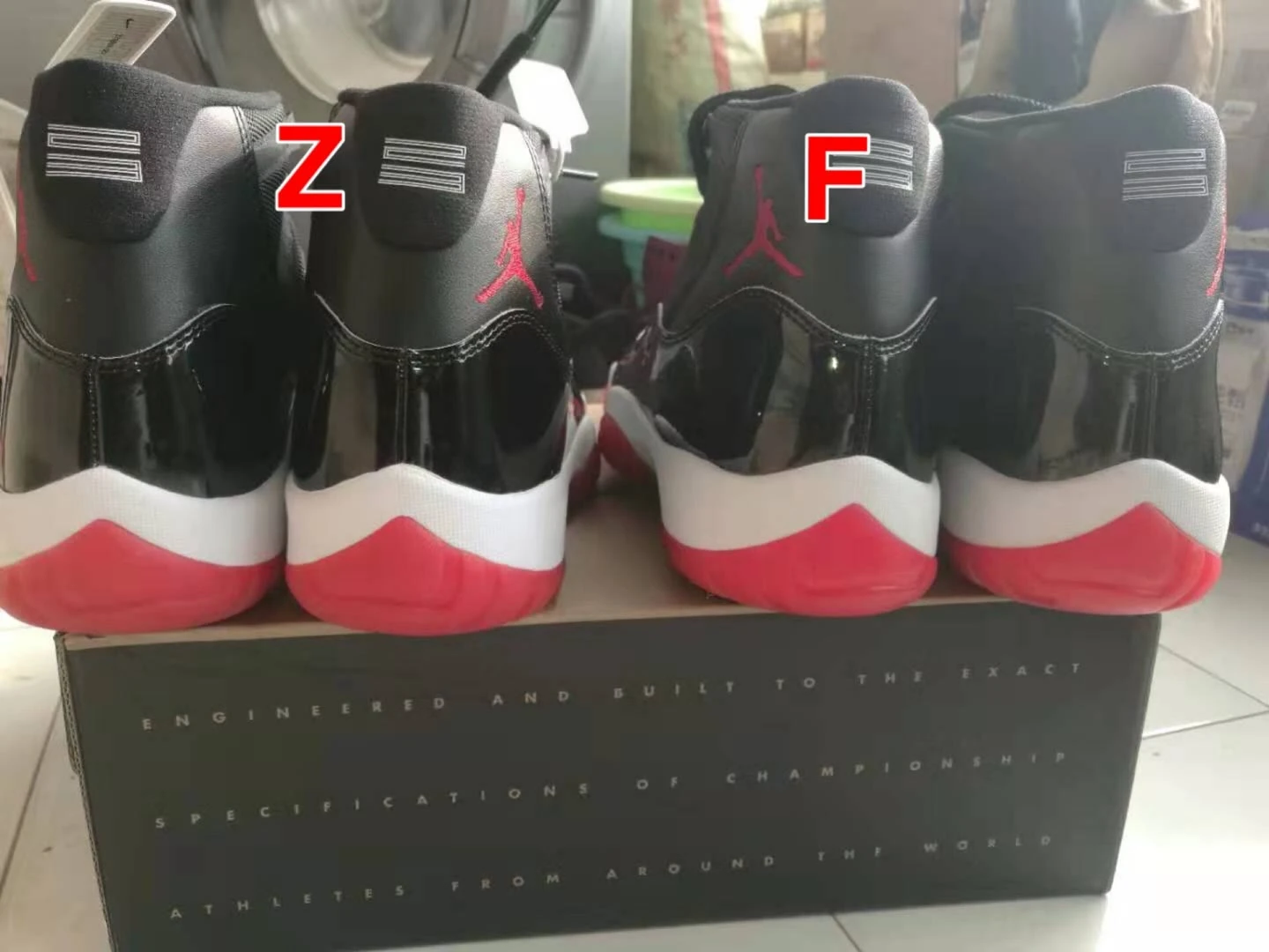 aj11季后赛黑红配色和aj13熊猫配色的真假对比