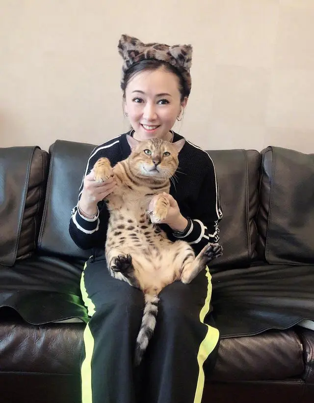 翁虹太可爱了，抱着猫猫装“猫妈妈”，穿黑色运动服也藏不住活力